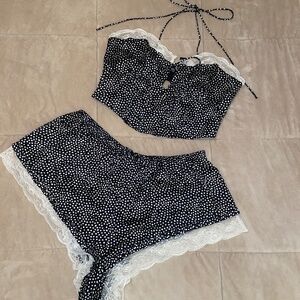 For Love & Lemons Lottie Dot Unlined Bustier & Shorts SET- -Large-NWT